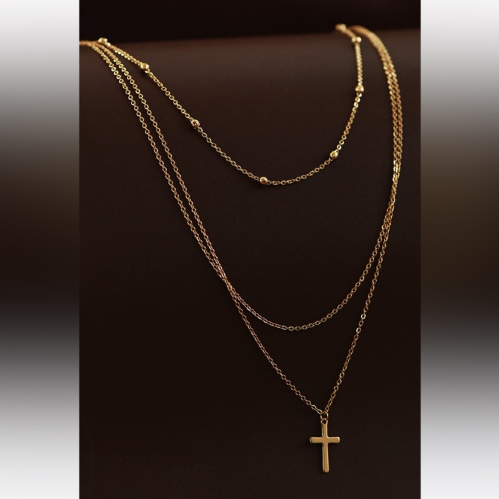 New 18k Gold Plated Layered Cross Necklace Dainty Faith Jewelry - Picture 2 of 2